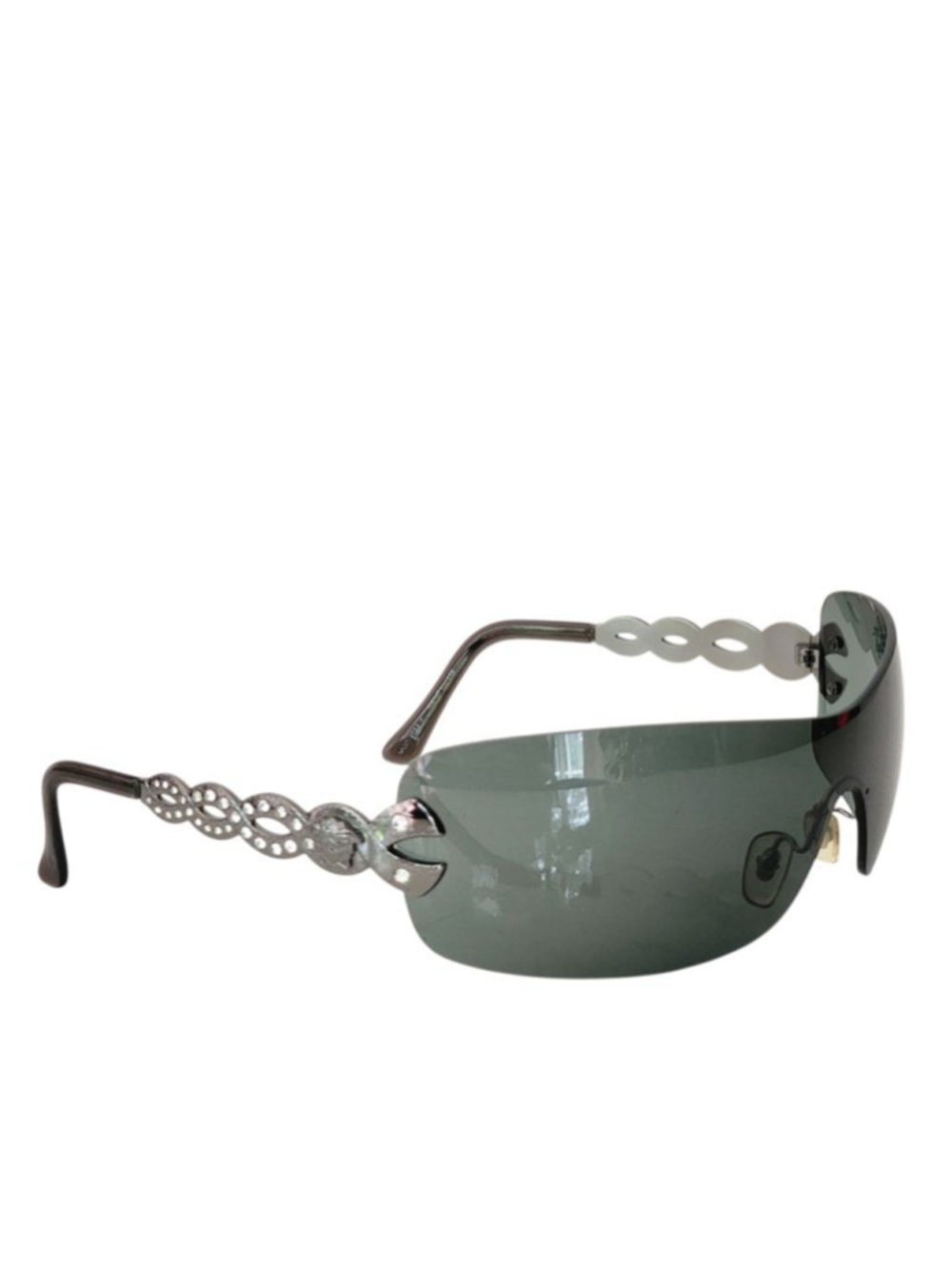 VERSACE Vintage 2053-B Green Shield Sunglasses Silver Jeweled Medusa‎ Unisex
